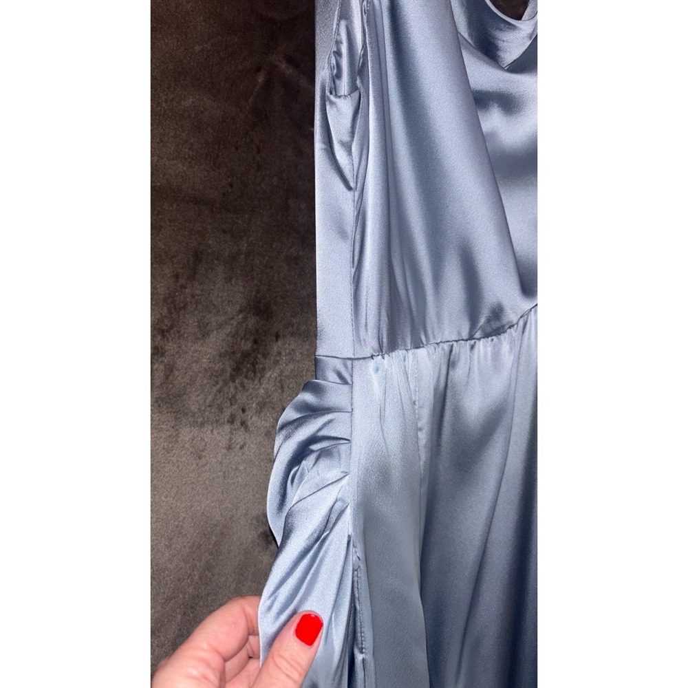 Show Me Your Mumu Jodie Dress Women Medium Steel Blue Luxe Satin Lined Side Slit - Picture 8 of 12